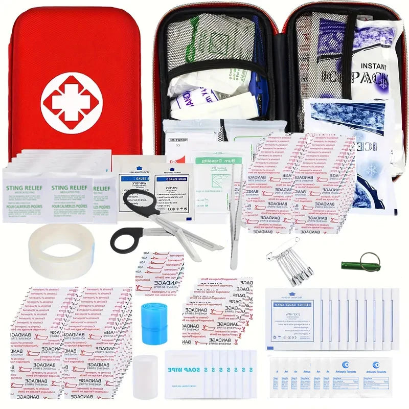 First Aid Kit - 188 pcs - for car, home, travel, camping, office or sport, fully stocked with emergency and survival essentials